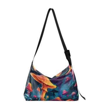 Imagem de Bolsa de couro tulipas brancas com alça de ombro, bolsa de ombro masculina de couro, bolsa tiracolo de couro, Cogumelo de desenho animado - 1, One Size