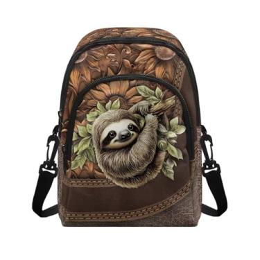 Imagem de COEQINE Bolsas transversais pequenas para designer de viagens marrom bolsa de ombro para celular bolsas de férias para presentes de Natal, Girassol preguiça multi, Tendência