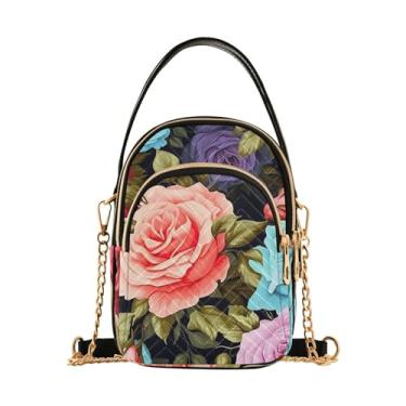 Imagem de Pizza em uma bolsa verde com alça transversal, bolsa de ombro, bolsas transversais modernas para mulheres, Rosa rapsodizada em flor azul - 1, One Size