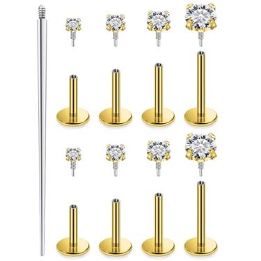 Imagem de Xnsjeyy Brincos de nariz 18G 16G com rosca interna e costas planas 316L aço cirúrgico tragus para frente hélice concha cartilagem lóbulo brincos stud medusa labret monroe piercing de lábio joias para