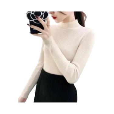 Imagem de Suéter Feminino Cinza Slim Fit De Tricô Manga Longa Gola Alta Casual L