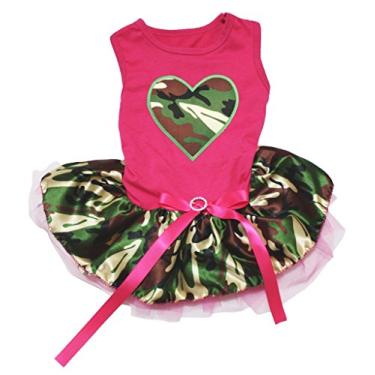 Imagem de Petitebella Vestido de cachorro camuflado com coração (rosa choque/camuflagem, GG)