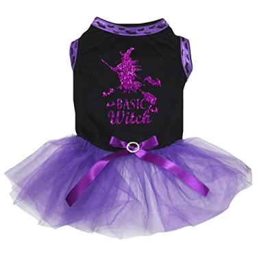 Imagem de Petitebella Vestido básico para cachorro de bruxa (preto/roxo, 2GG)