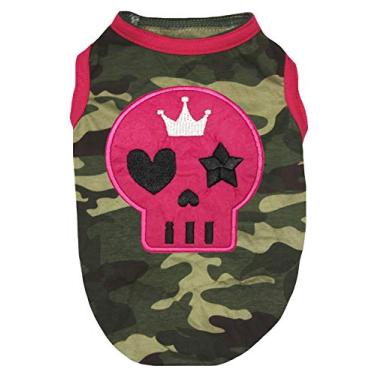 Imagem de Petitebella Camiseta rosa choque com rosto de caveira para cachorro (camuflagem, PP)