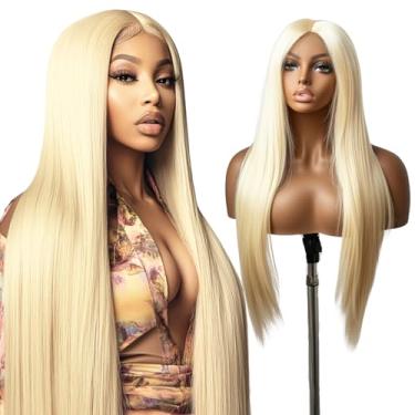 Imagem de SIYUSI Peruca de cabelo humano de 50 cm 613 cm, renda transparente HD 13 x 4, peruca loira brasileira lisa com densidade de 200%, pré-arrancada com cabelo de bebê