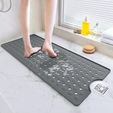 Imagem de Tapete de banho para banheira antiderrapante, tapetes de banheira de 89,9 x 40 cm de comprimento com ventosas, tapete de banheira de chuveiro lavável na máquina para piso e banheira de banheiro