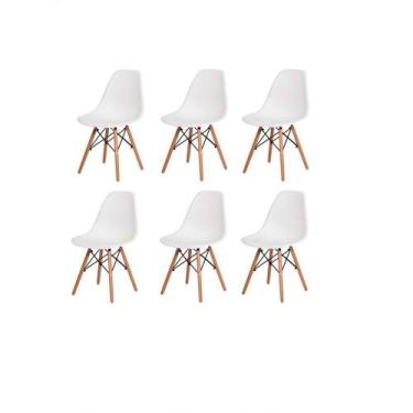 Imagem de Kit Com 6Cadeiras Charles Eames Wood Dsw Branca Base Madeira - UNIVERS
