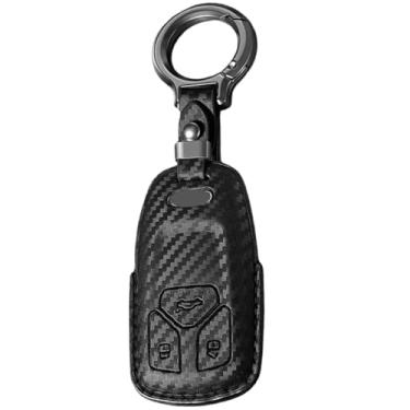 Imagem de Capa de chaveiro compatível com Audi A4L A5 Q7 TT TTS A3 A4 B9 A6 A7 4K A8 E-tron Q5 Q8 C8 D5 SQ8 Chaveiro de carro Chaveiro de fibra de carbono Capa de capa de chave(B-Black)