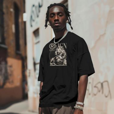 Imagem de Camiseta Casual Masculina Moderna Estilosa Leão Básica em Algodão Malha Ajustável do P ao G1-Masculino