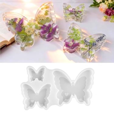 Imagem de Moldes de silicone para decoração de borboletas, conjunto de 3 tamanhos para gesso de Paris e resina, molde DIY reutilizável para decoração de primavera, monitores de mesa e ornamentos de jardim