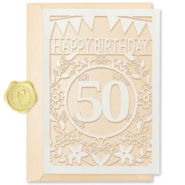 Imagem de Cartão de feliz aniversário - Cartão de felicitações de papel cortado a laser para 40º 50º 60º 70º aniversário, lembrança de presente bonito e exclusivo para mulheres, perfeito para amiga, neta, filha