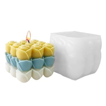 Imagem de Moldes de Flores em Silicone | Ferramenta De Artesanato Em Silicone 3D Cubo Rosa | Molde de Gesso para Aromaterapia Floral | Para Decoracao de Casa Acentos Familia Festas dos