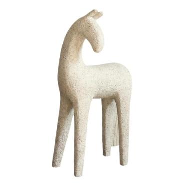 Imagem de Ｂｅｓｇａ Estátua de Cavalo Decorativa, Estatueta Minimalista, Escultura de Animal, Ornamento de Mesa para Estante, Lareira, Entrada, Presente de Aniversário, Bege Grande