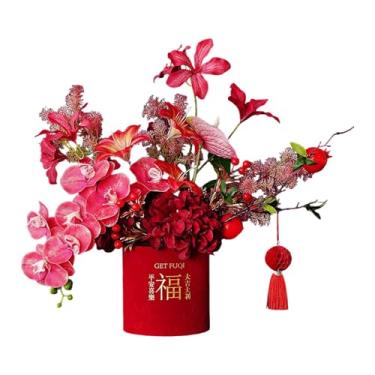 Imagem de Wswqop Arranjo floral decorativo para o Ano Chinês, planta artificial em vaso, flor para escritório, Style B