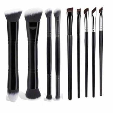 Imagem de Conjunto de pincéis de base, corretivo, pincel de pó, pincel de base plana kabuki de ponta dupla, conjunto de pincéis de maquiagem profissional para olhos e rosto, pincel kabuki de ponta dupla, (cinza