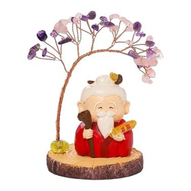 Imagem de Baoblaze Mini estátua de Buda com árvore da fortuna, decoração de árvore da sorte, escultura de resina, ornamento Feng Shui para prateleira de Natal, carro, Style F