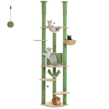 Imagem de PEQULTI Árvore para gatos do chão ao teto, altura ajustável, casinha de brinquedo para escalada de gatinho alto com postes para arranhar, condomínio aconchegante, poleiros e rede grande para gatos em