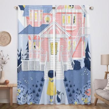 Imagem de Funnytree Cortinas de janela misteriosas para meninas, botões, princesas, quarto, decoração de quarto de casa, tecido durável, lavável na máquina, 208 x 213 cm, SC00214-013