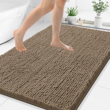 Imagem de Smiry Tapetes de banheiro luxuosos de chenille 111 x 81 cm, tapete de banho felpudo extra macio e absorvente, lavável na máquina, tapete de pelúcia antiderrapante para banheira, chuveiro e piso