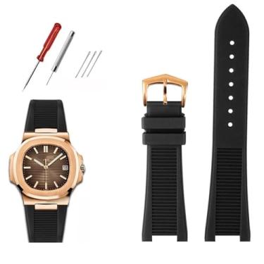 Imagem de ORKDFJ Pulseira de relógio fluorossilicone de qualidade para Patek Philippe Sport Elegant Nautilus Series 5711/5712/5980 pulseira de relógio à prova d'água masculina (Cor: A ouro rosa preto, tamanho: