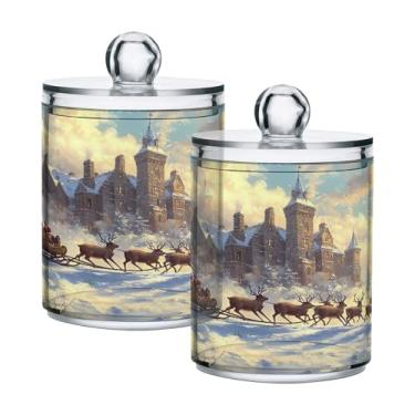 Imagem de xigua Pacote com 2 lindos suportes de Natal para bolas de algodão, cotonete – Frasco de plástico de boticário de armazenamento versátil transparente de 400 ml para banheiro e organização de