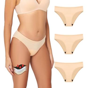 Imagem de Battewa Biquíni ultramacio à prova de vazamento para mulheres, calcinhas absorventes leves para incontinência, lavável, reutilizável, 20 ml, pacote com 3 (bege, grande)