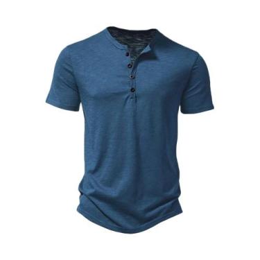 Imagem de Camiseta Henley Masculina Casual - Manga Curta, Gola Polo, Algodão Pre