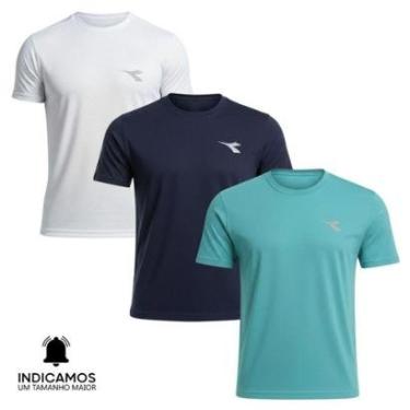Imagem de Kit 3 Camisetas Diadora Small Logo Masculina - Branco e Azul Turquesa XGG-Masculino