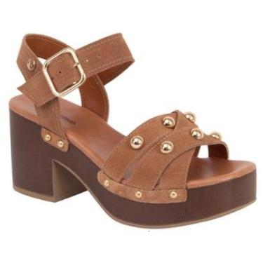 Imagem de Sandalia plataforma couro camurça tachas clog salto madeira-Feminino