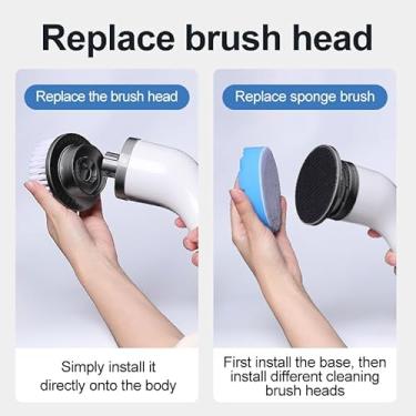 Imagem de Escova de Limpeza Elétrica Multifuncional com 9 Cabeças Carregamento Sem Fio Manual Telescópica para Pisos