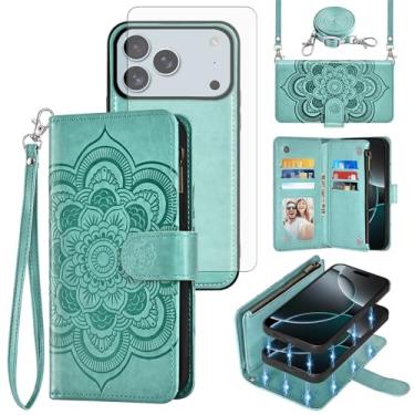 Imagem de Asuwish Capa de celular para iPhone 17 Pro 6,3 polegadas com zíper carteira destacável com protetor de tela de vidro temperado alça transversal flor flip porta-cartão i Phone17 i17 17Pro mulheres