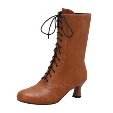 Imagem de Botas femininas modernas, casuais, versáteis, descoladas e estilosas de inverno, bico redondo, com zíper, bico redondo, salto alto, tornozelo, Amarelo, 39