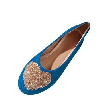 Imagem de Sapato feminino casual sem cadarço com decoração de coração, bico redondo confortável e cabedal macio em vários ajustes, Azul royal, 36