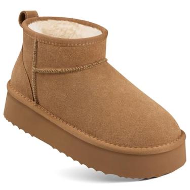 Imagem de TEMOFON Botas de neve para mulheres: Botas de couro de camurça genuíno plataforma de pele no tornozelo impermeável confortável antiderrapante espuma viscoelástica inverno botas ao ar livre, 0062