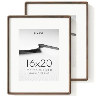 Imagem de FLYJOE Conjunto de 2 porta-retratos de 40,6 x 50,8 cm, moldura de madeira de nogueira maciça natural com vidro temperado, canto arredondado feito à mão, moldura de madeira 40,6 x 50,8 cm, fosco para