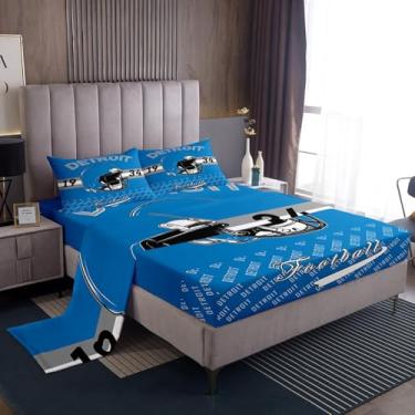 Imagem de Feelyou Jogo de lençol solteiro de futebol americano, crianças, meninos, meninas, Detroit, futebol americano, cidade, 3 peças, com 1 fronha