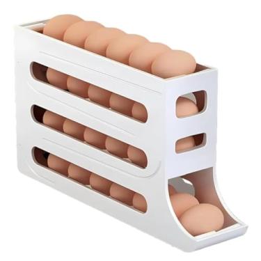 Imagem de Organizador de Ovos para Geladeira 4 Andares – Dispenser Automático Rolante Capacidade 30 Ovos – Suporte Vertical Compacto Economiza Espaço Cozinha – Porta Ovos Plástico Branco