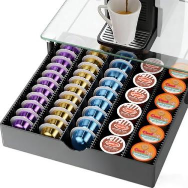 Imagem de gianotter Gaveta de suporte de cápsulas Vertuo de vidro temperado de cristal, compatível com cápsulas Nespresso Vertuo, compatível com 40 organizadores de cápsulas Nespresso grandes ou 60 pequenas