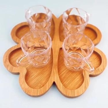 Imagem de Bandeja Petisqueira Coração em Madeira Bambu, 4 Divisões, 28cm