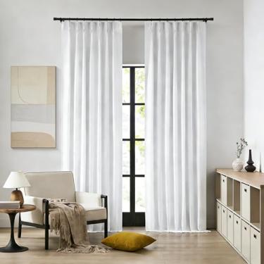Imagem de Cortinas blecaute brancas plissadas de 280 cm de linho, cortinas de janela para sala de estar, quarto, isolamento térmico, plissadas, abas traseiras com ganchos 101,6 cm L x 284,5 cm C x 2 cm C