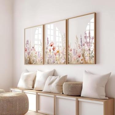 Imagem de Pôster de flores silvestres em aquarela com estampa de campo botânico, arte de parede, arte em tela, arte para sala de estar, quarto, decoração com moldura interna