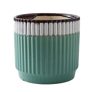 Imagem de KEG801302 Vasos de flores cilíndricos grandes vasos de flores de cerâmica simples sala de estar varanda plantas suculentas plantas verdes planta reta gradiente cor plantador (verde, médio)