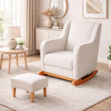 Imagem de Poltrona Puff Blanço Amamentação Decorativa Quarto Milena Bege Claro