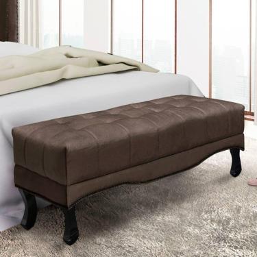 Imagem de Recamier 0,90m Com Pés Luis Xv E Capitonê Em Tecido Veludo Vicenza - Lucadi Marrom