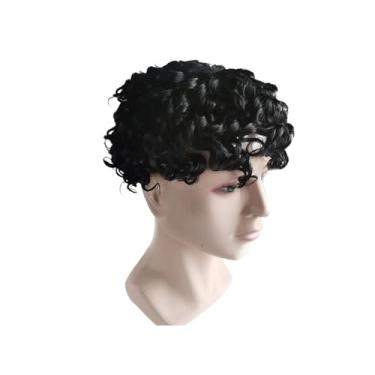 Imagem de Aplique de testa Prótese de cabelo masculino encaracolado saltitante peruca afro unidades sistema humano 6 polegadas