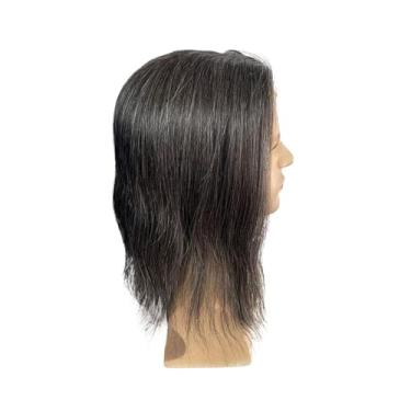 Imagem de Aplique de testa Peruca masculina com frente de renda suíça # 1B20 cabelo humano laço em V base pele fina