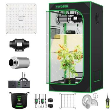 Imagem de VIVOSUN Kit de barraca de cultivo, 2 × sistema de 1 planta de 60 cm, sistema de cultivo controlado por Wi-Fi com luz LED de espectro total, ventilação automática, saída GrowHub A22 com sensor de