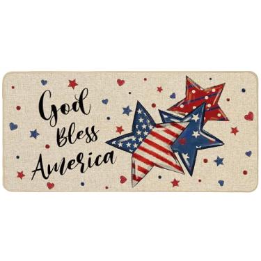 Imagem de Baccessor Gold Bless America Flag Star Patriotic 4th of July Capacho Independence Memorial Day Decoração de casa Tapete de interruptor discreto Tapete de porta para interior exterior 43 x 91 cm