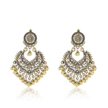 Imagem de Brincos indianos femininos Boho Jhumkas com pingente de bola joia indiana festa de casamento vestidos de formatura roupas, Liga de aço, Sem pedra preciosa