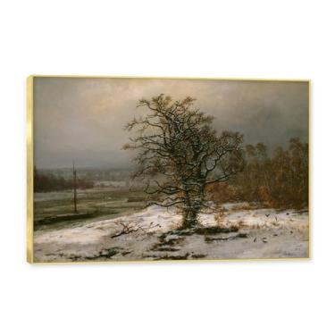 Imagem de NHLDZYH Moldura dourada. Trabalho mestre do romance norueguês, réplica de quadro de J. C. Dahl, paisagem atmosférica, arte de parede com moldura para biblioteca ou sala. (Carvalho). 40 x 60 cm.